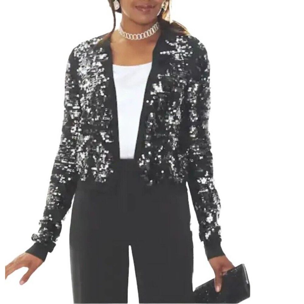 Ashro Sequin Cardigan Jacket Wedding Guest MOB Cocktail Formal Party Black Shrug
